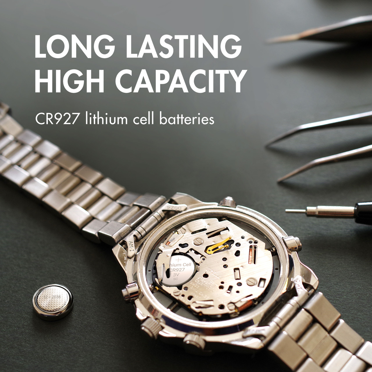 This CR927 button cell battery provides long-lasting energy for digital wristwatches and precision timepieces.