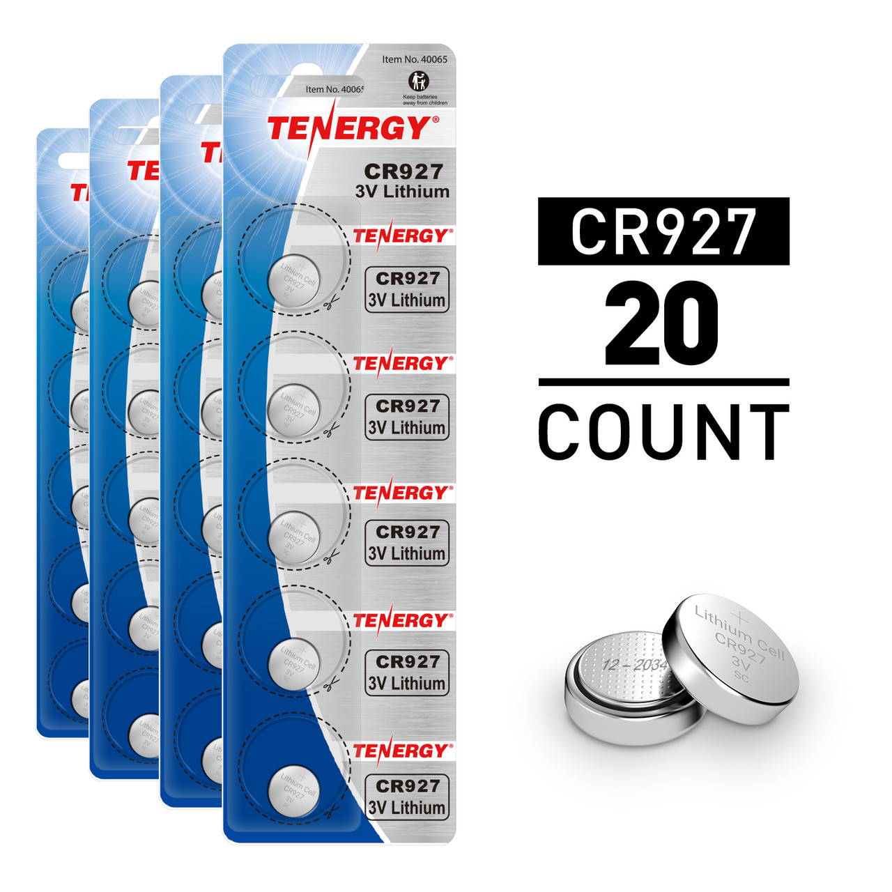 Tenergy CR927 3V Lithium Button Cells, 20pcs (4 x Cards) - Tenergy
