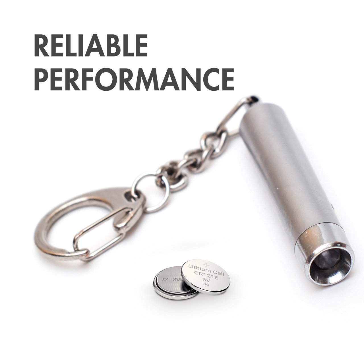 CR1216 3V battery with reliable performance for a compact LED keychain flashlight.