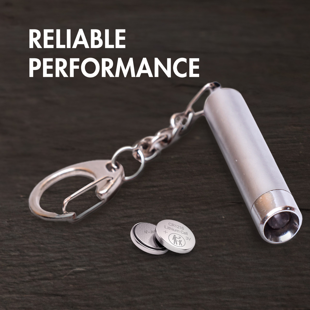 CR1216 3V battery with reliable performance for a compact LED keychain flashlight.