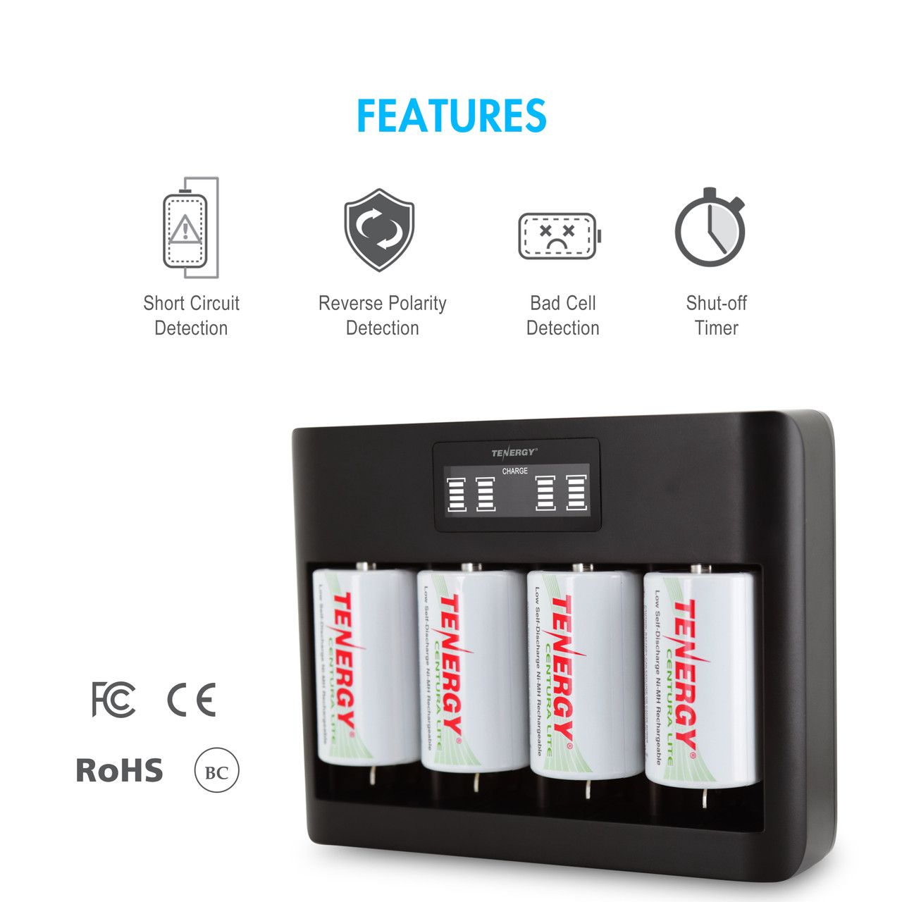 Advanced battery charger with short circuit and reverse polarity detection for reliable energy management.