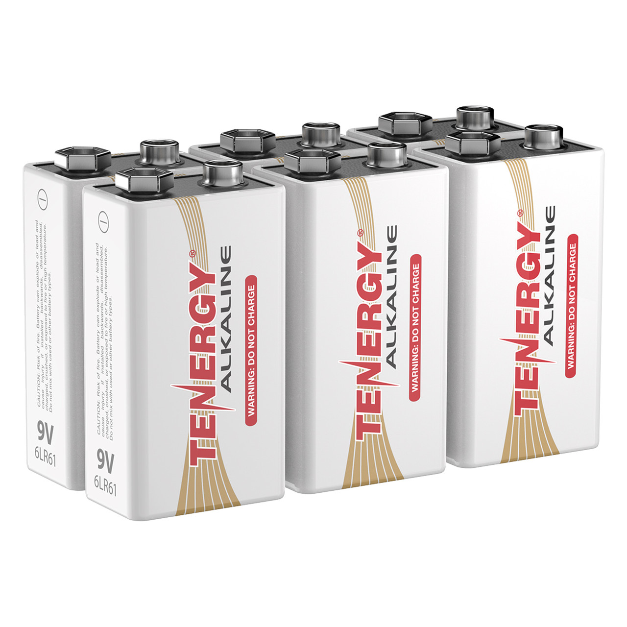 Tenergy 9V alkaline batteries in a 6-pack provide high-capacity power for professional-grade electronic equipment.