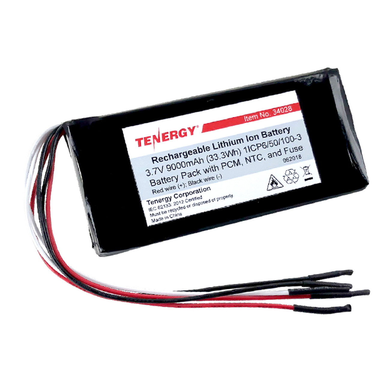 Tenergy 3.7V 9000mAh LP6050100 Battery Pack with PCB and NTC