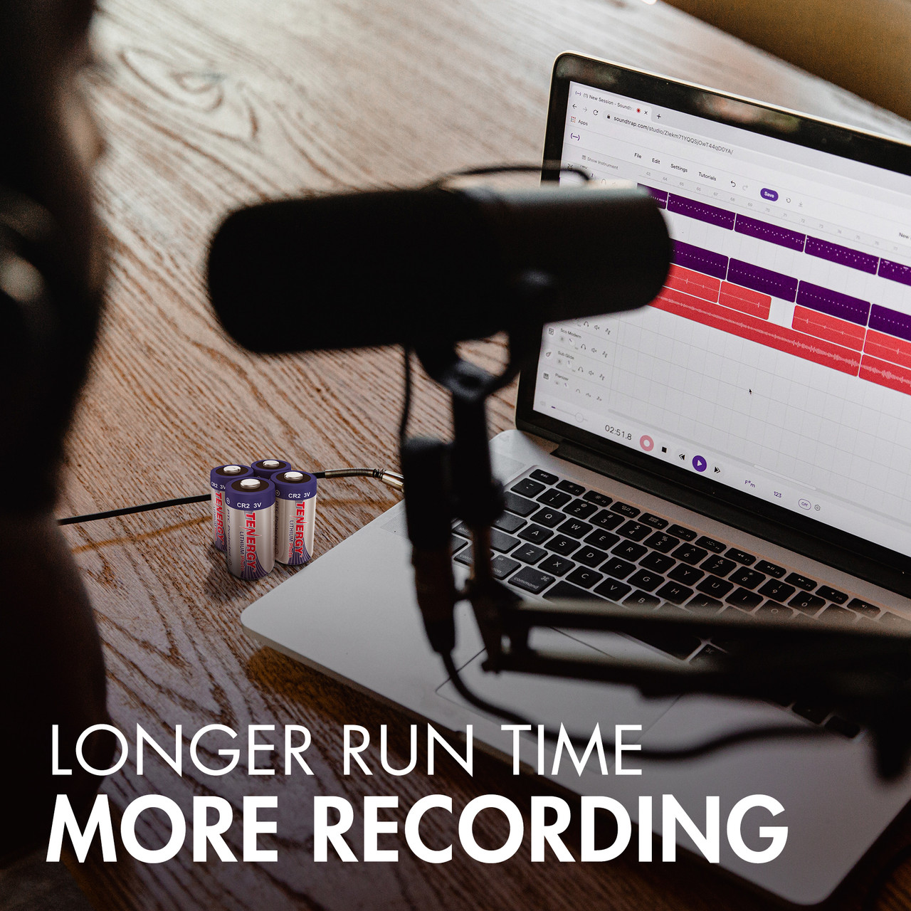 Tenergy CR2 3V photo batteries offering longer run time for professional audio recording equipment.