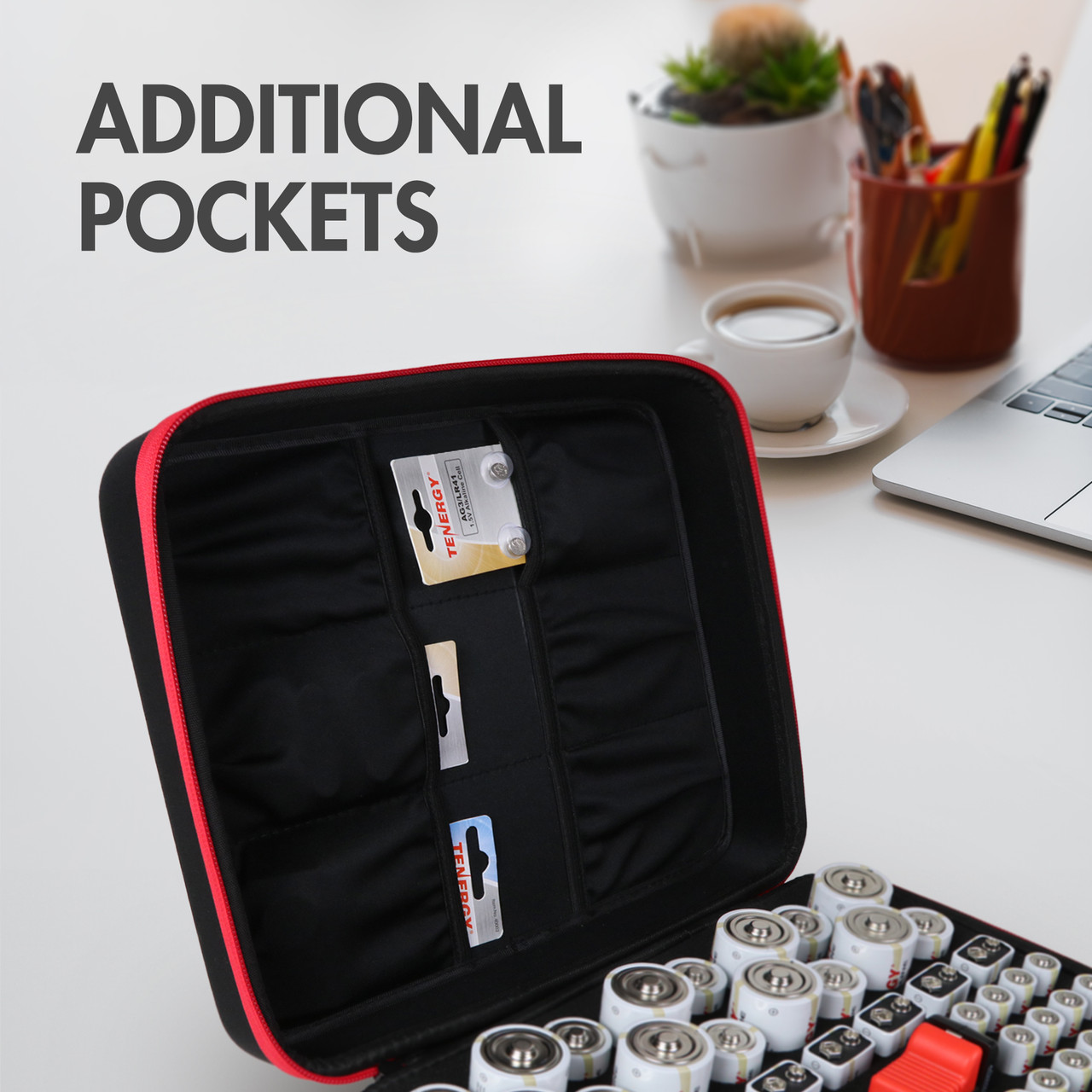 Tenergy 120 Pack Battery And Organizer Storage Case With Tester, Includes 48xAA, 48xAAA, 8xC, 8xD, 8x9V Alkaline Batteries