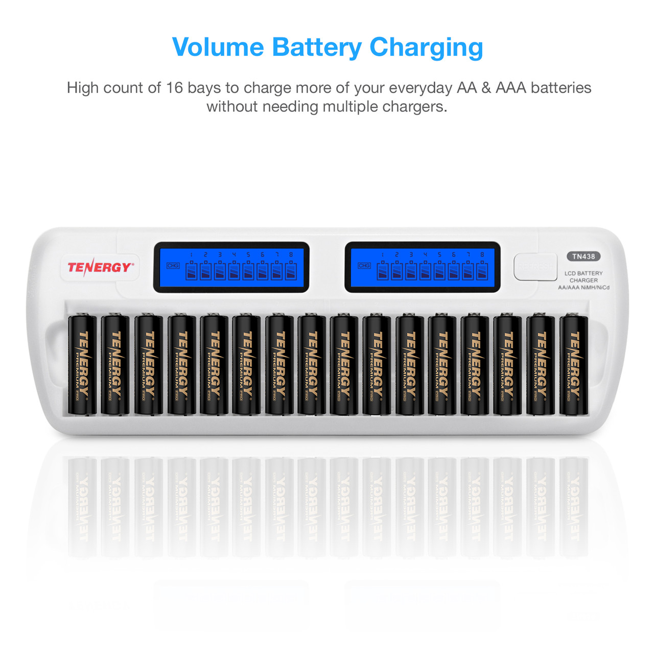 Tenergy 16 Pack Premium Pro AA Rechargeable Batteries and TN438 16 Bay Battery Charger