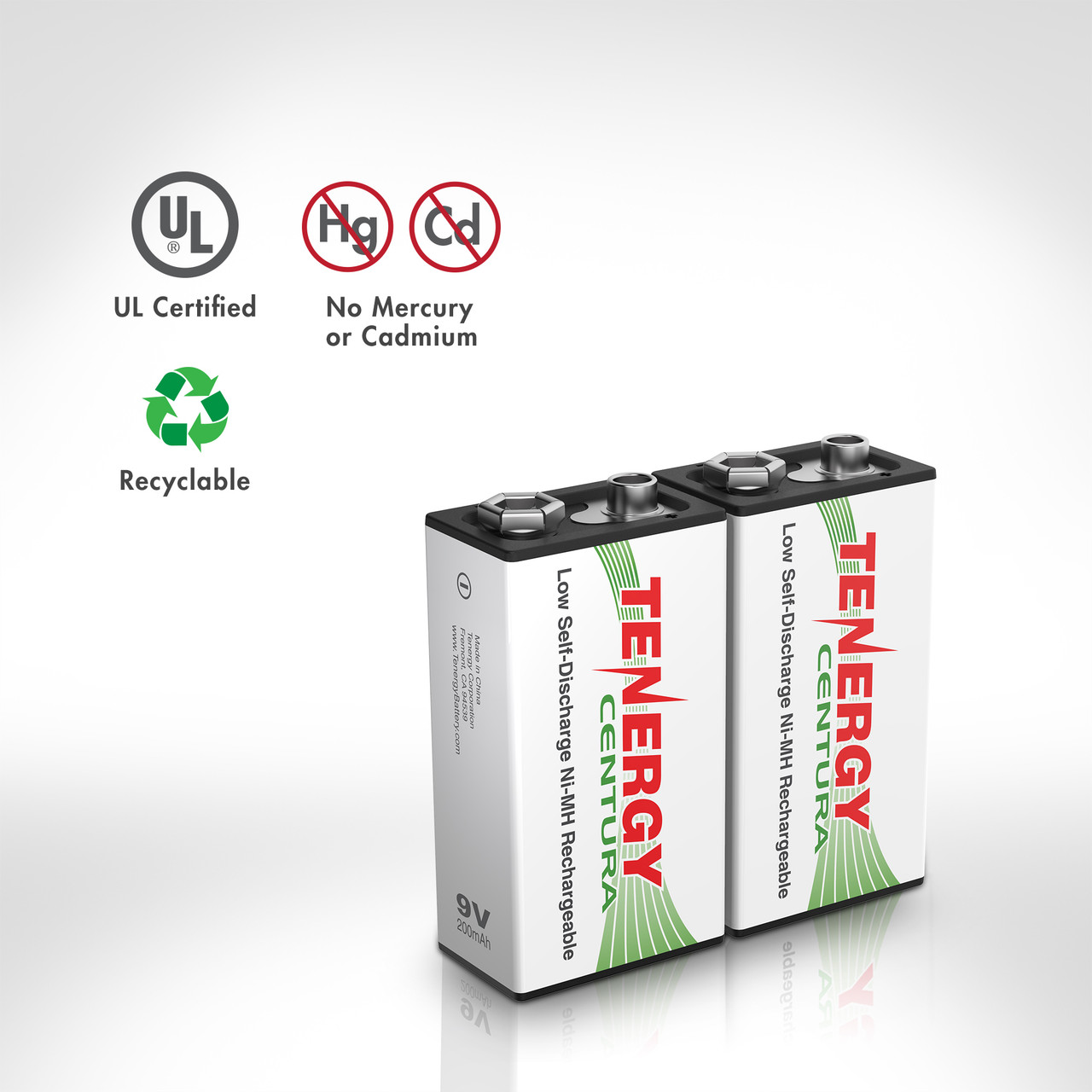 UL certified NiMH rechargeable batteries feature a mercury-free design for environmentally friendly power needs.