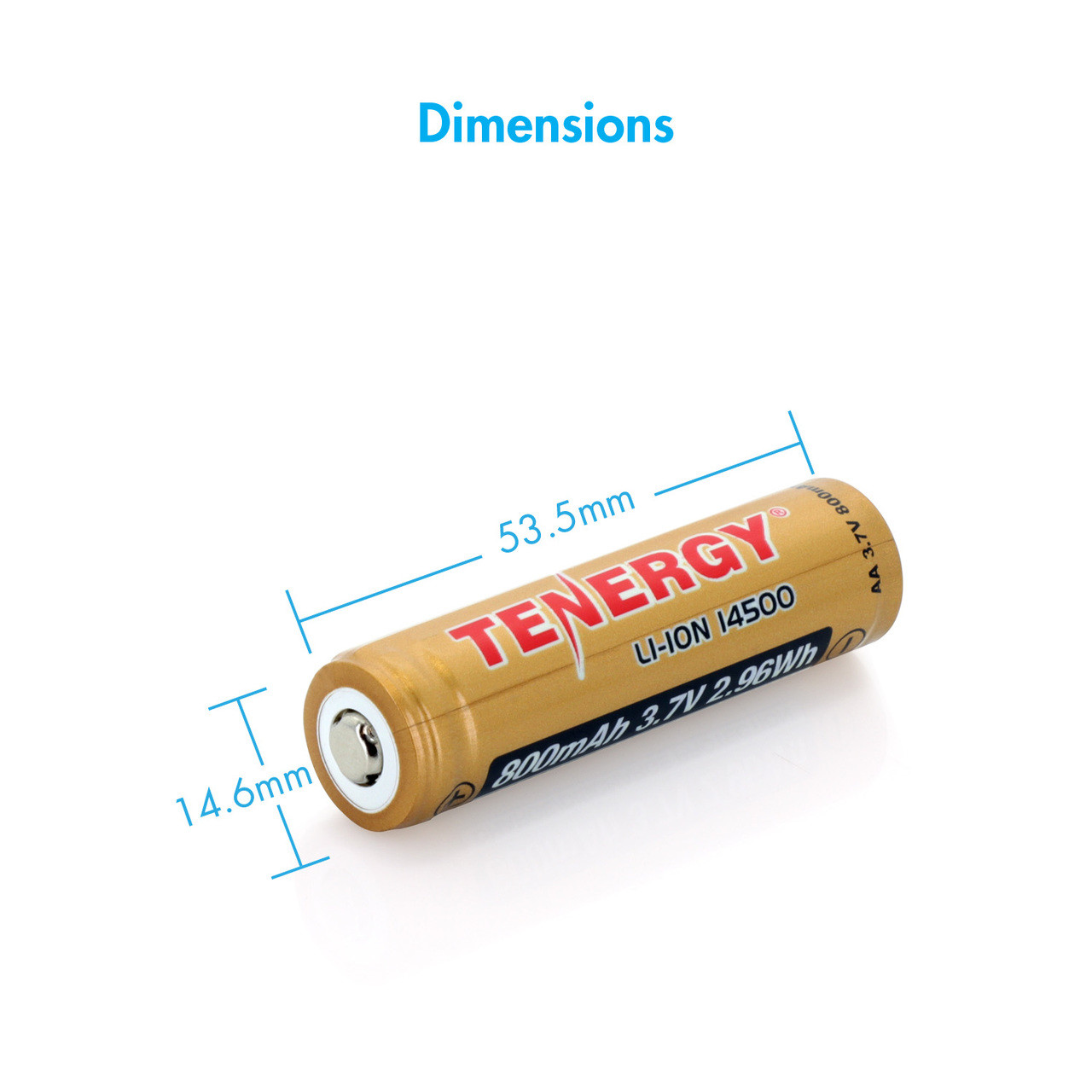 Tenergy 3.7V 800mAh Protected 14500 Li-ion Rechargeable Battery, Button Top, 2.96Wh (4-pk)
