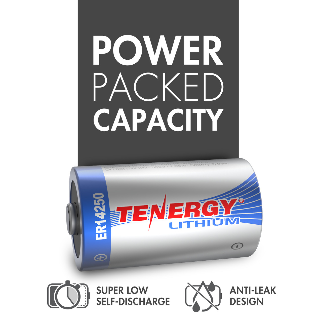 Tenergy ER14250 battery offers low self-discharge and anti-leak design for high capacity electronic devices.