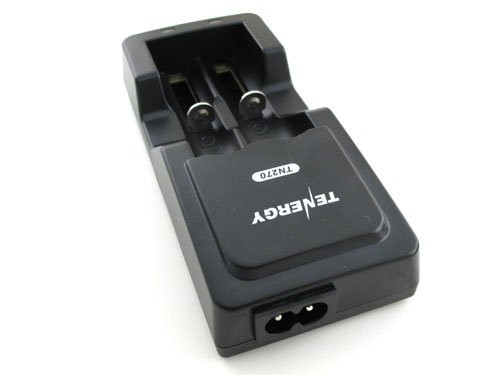Compact dual-slot battery charger showing the C7 power input port designed for powering 18650 lithium-ion cells.