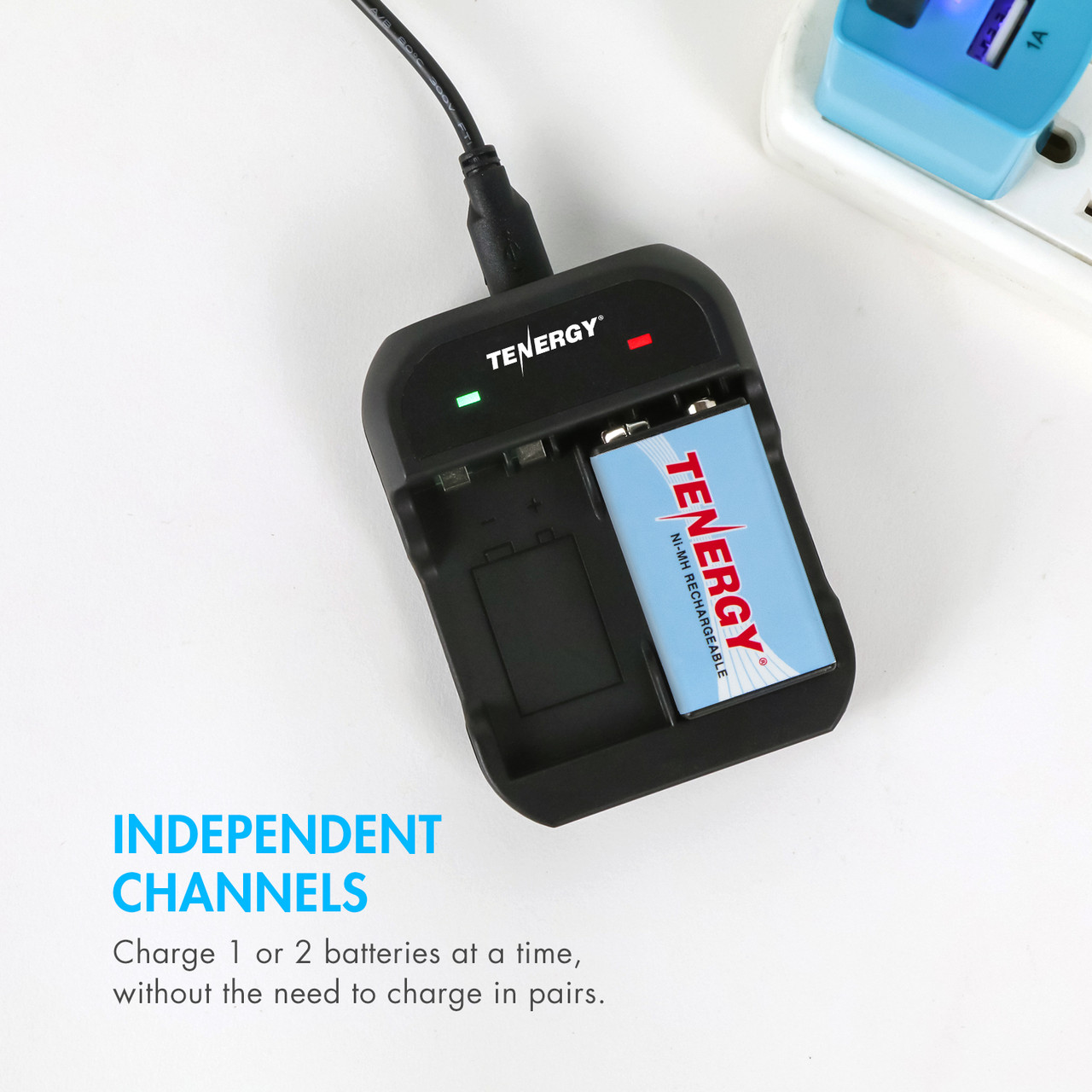 Independent channel charger for 9V cells providing flexible power for various electronics.