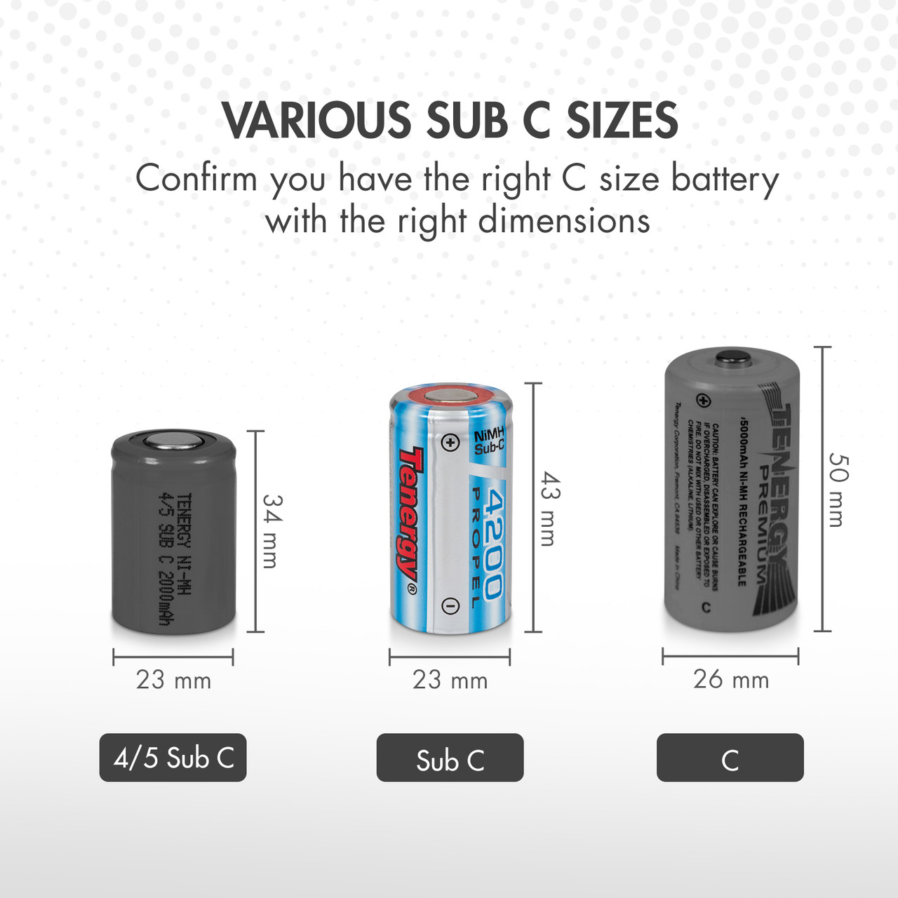 Combo: 10pcs of Tenergy NiMH SubC 5000mAh Flat Top Rechargeable Battery (w/o Tabs)