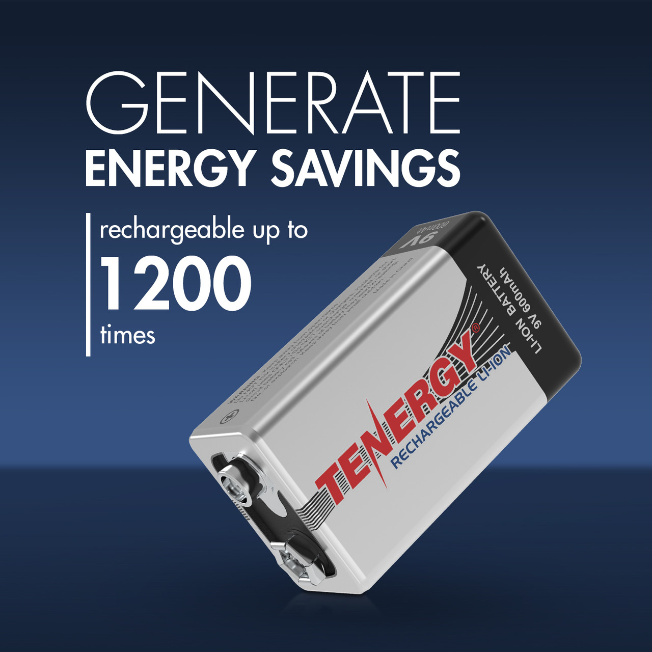 Li-ion 9V cell featuring a 1200 cycle lifespan to provide significant energy savings for household electronics.