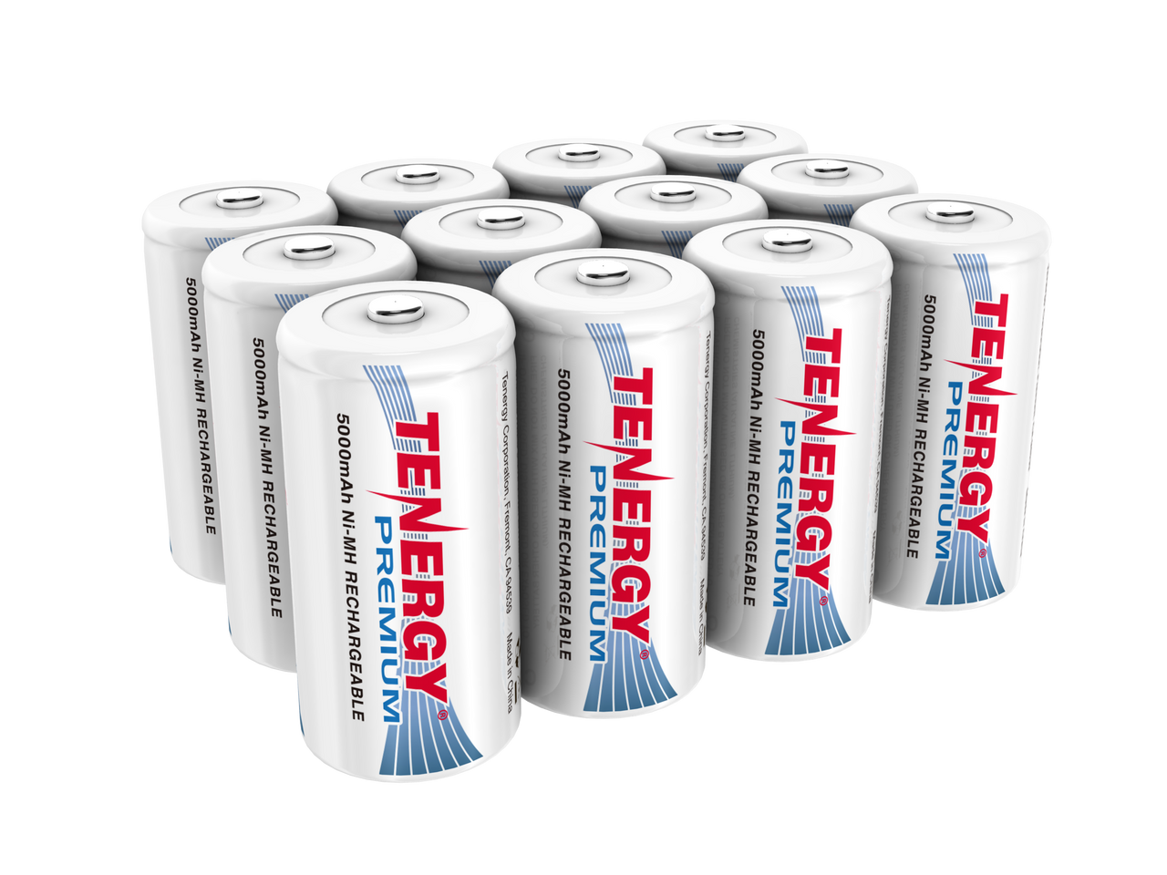 12 count of Tenergy Premium C battery with 5000mAh high capacity for household electronics and daily use.