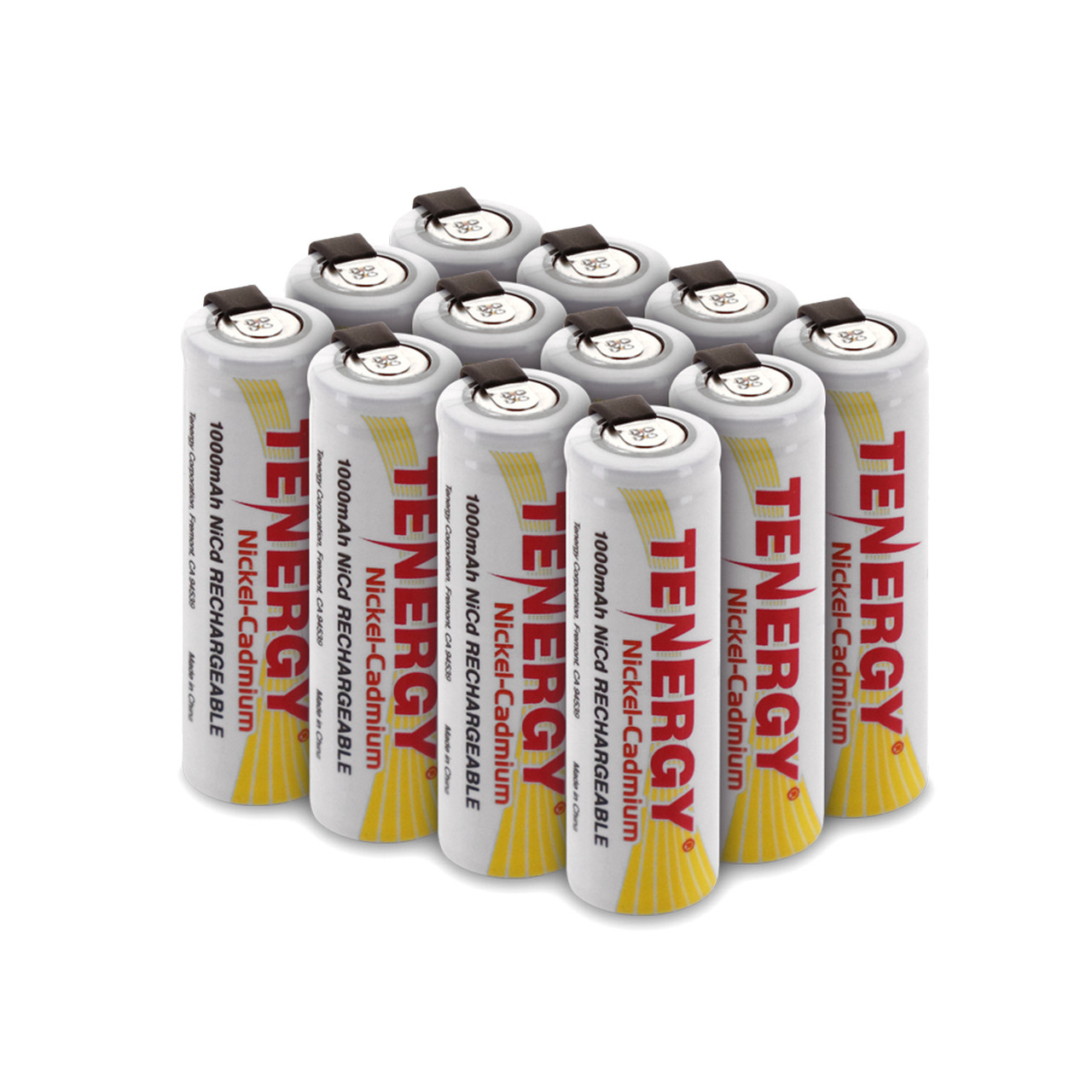 A 12-pack of Tenergy Nickel-Cadmium batteries providing a bulk power solution for hobbyists and repair professionals.