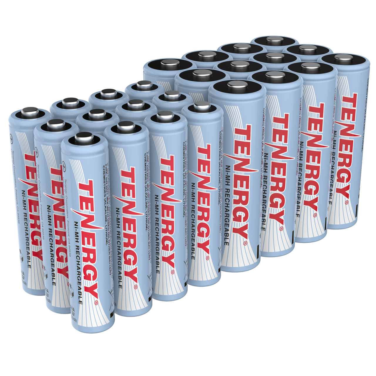 Tenergy NiMH rechargeable batteries in a large bulk pack provide cost-effective power for high-drain electronic devices.