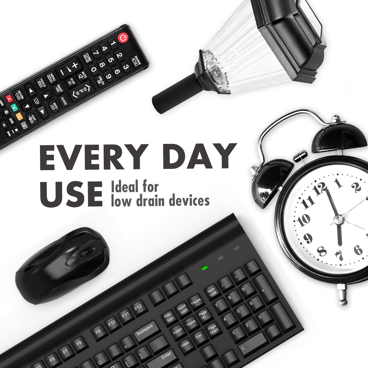 Low drain devices like TV remotes and alarm clocks use Tenergy rechargeable batteries for consistent daily performance.