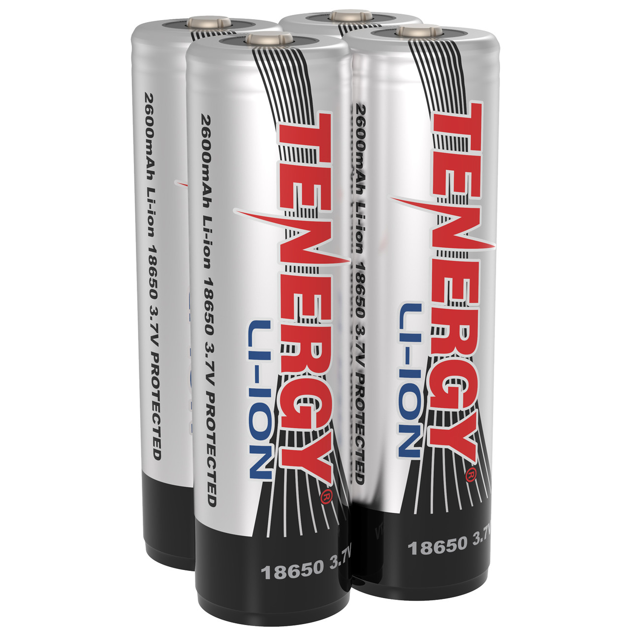 Combo: 4 Pcs Tenergy Li-ion 18650 Cylindrical 3.7V 2600mAh Rechargeable Batteries w/ PCB (Button Top)