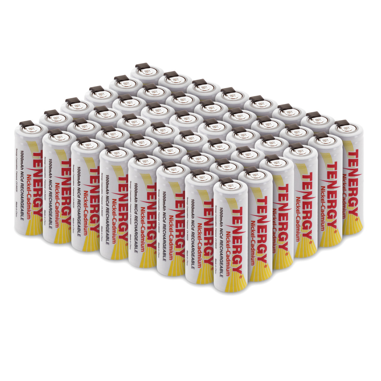 Combo: 48pcs of Tenergy AA 1000mAh NiCd Rechargeable Battery Flat Top with Tabs