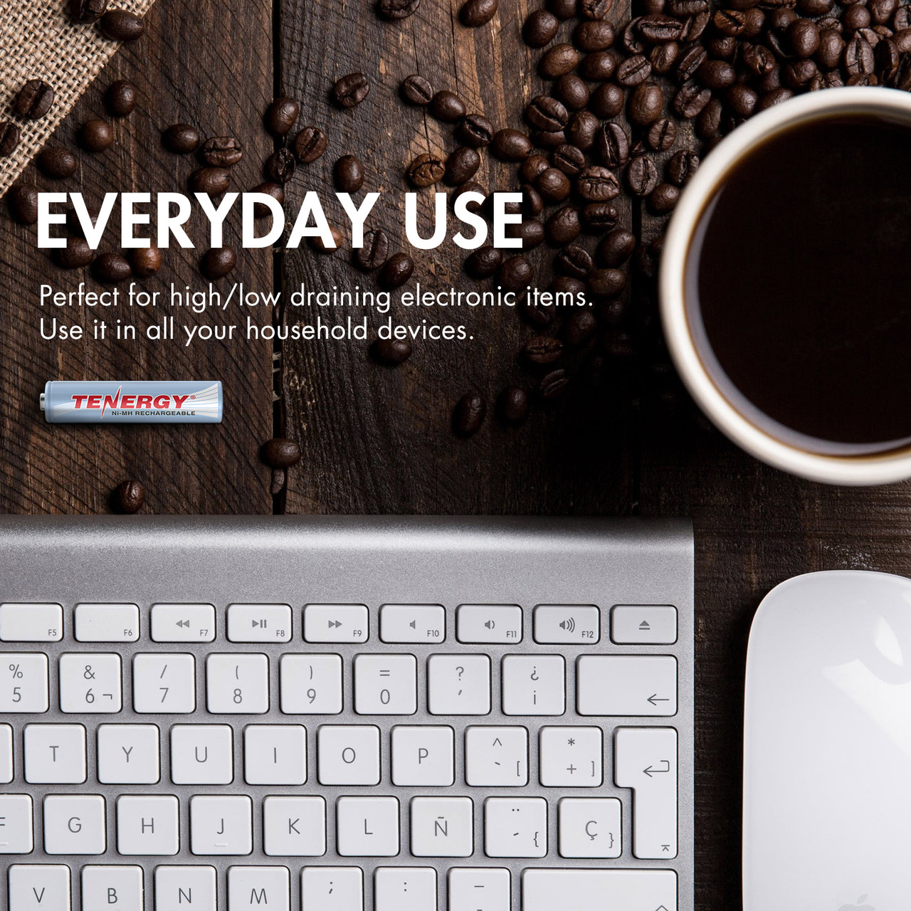 A light blue AAA battery rests near a computer keyboard, perfect for high draining electronic items in any home office.