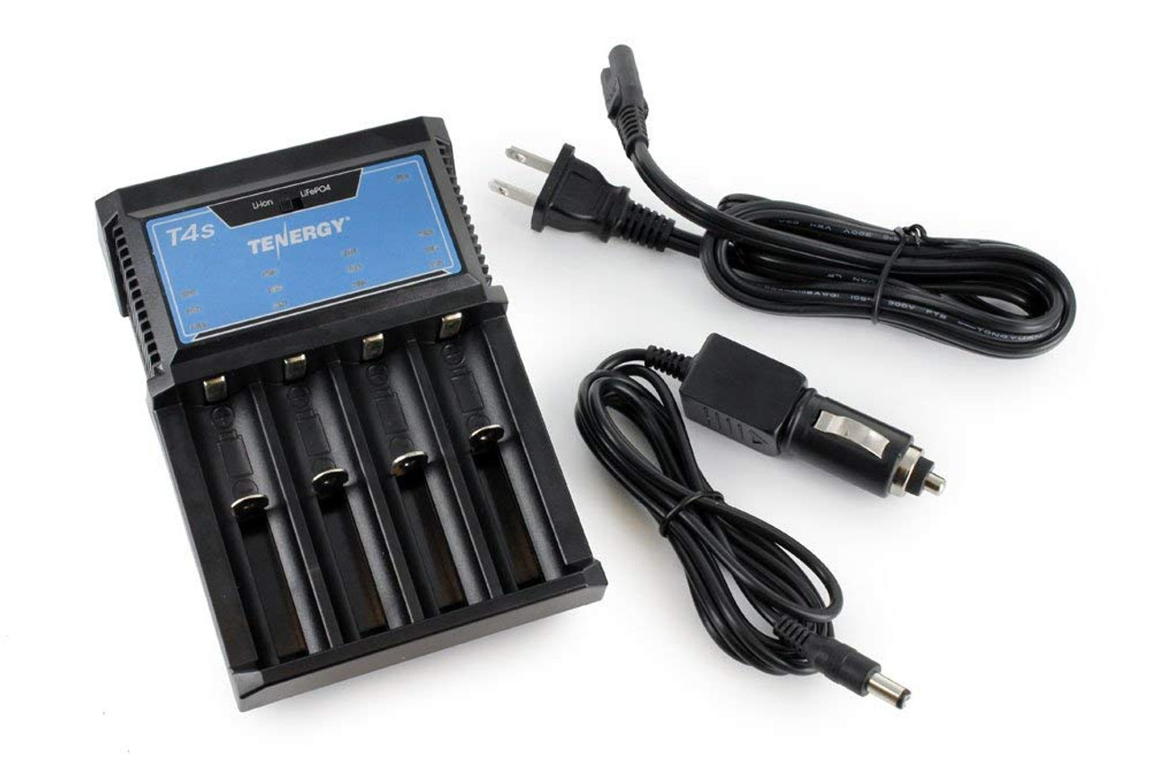 Combo: Tenergy T4s Intelligent 4-Bay Universal Charger + 4 x Tenergy 18650 2600mAh Li-ion Button Top Rechargeable Batteries