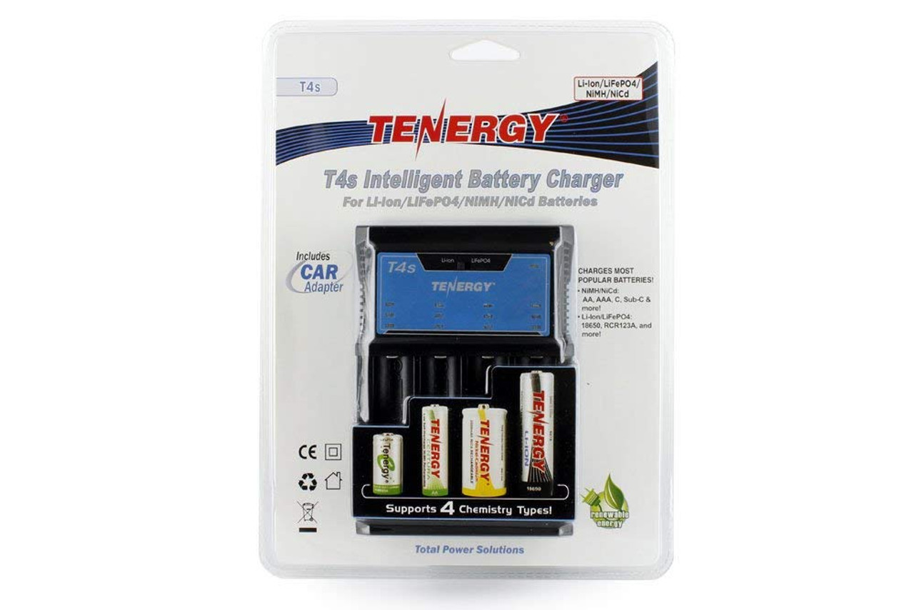 Combo: Tenergy T4s Intelligent 4-Bay Universal Charger + 4 x Tenergy 18650 2600mAh Li-ion Button Top Rechargeable Batteries