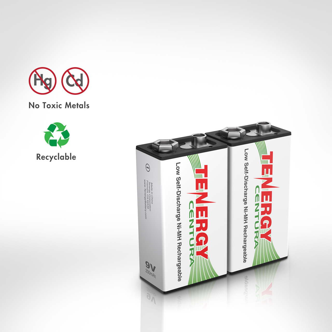 Combo: Tenergy TN136 4-bay 9V Charger + 8pcs Centura NiMH 9V 200mAh Rechargeable Batteries