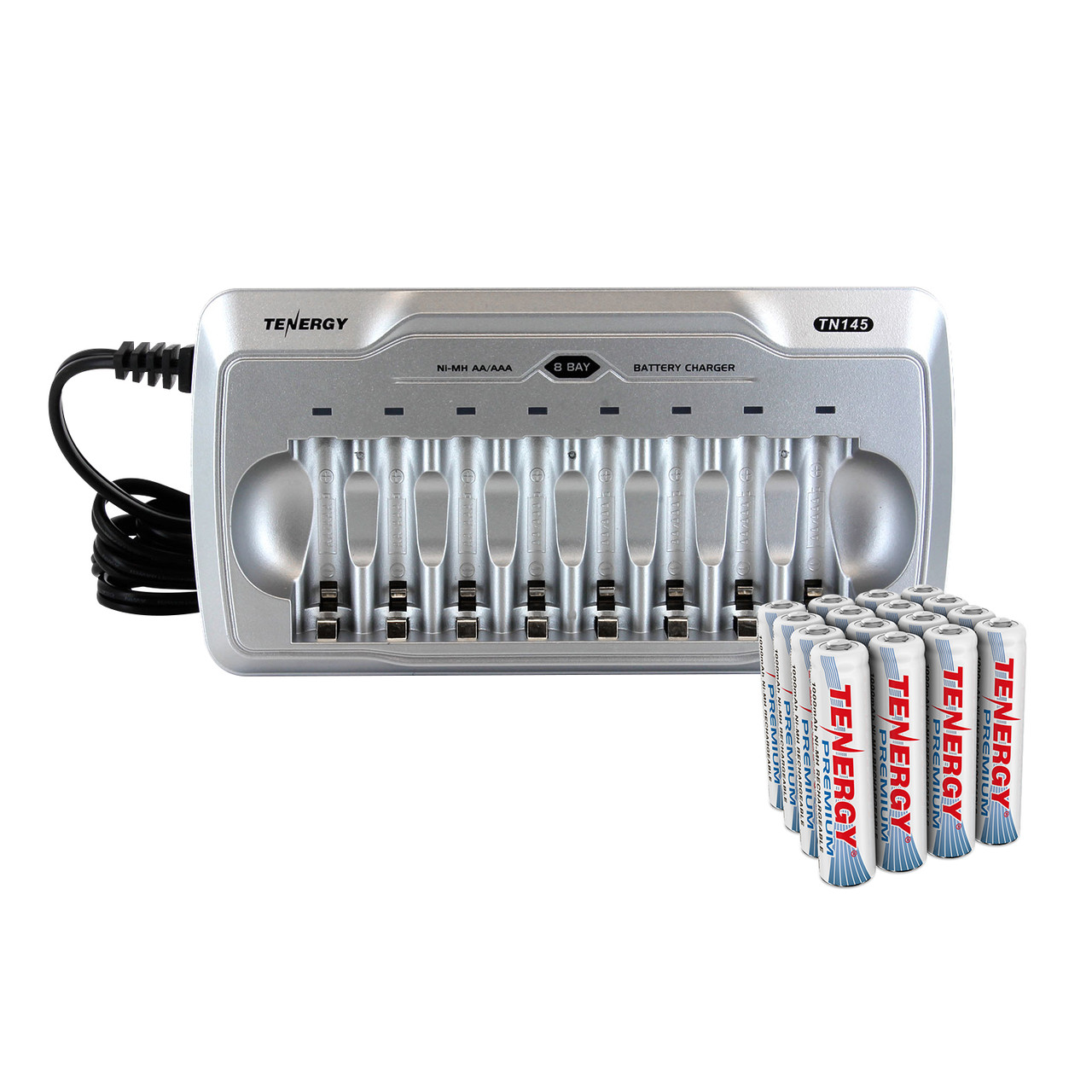 Tenergy TN145 8-Bay AA/AAA NiMH Battery Charger with  16 AAA Premium Batteries