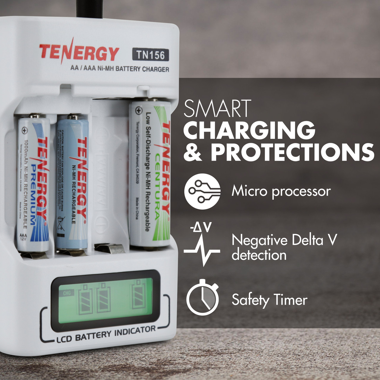 Combo: Tenergy TN156 4-Bay AA/AAA NiMH LCD Battery Charger + 12 Pack AA and 12 Pack AAA Centura Batteries 