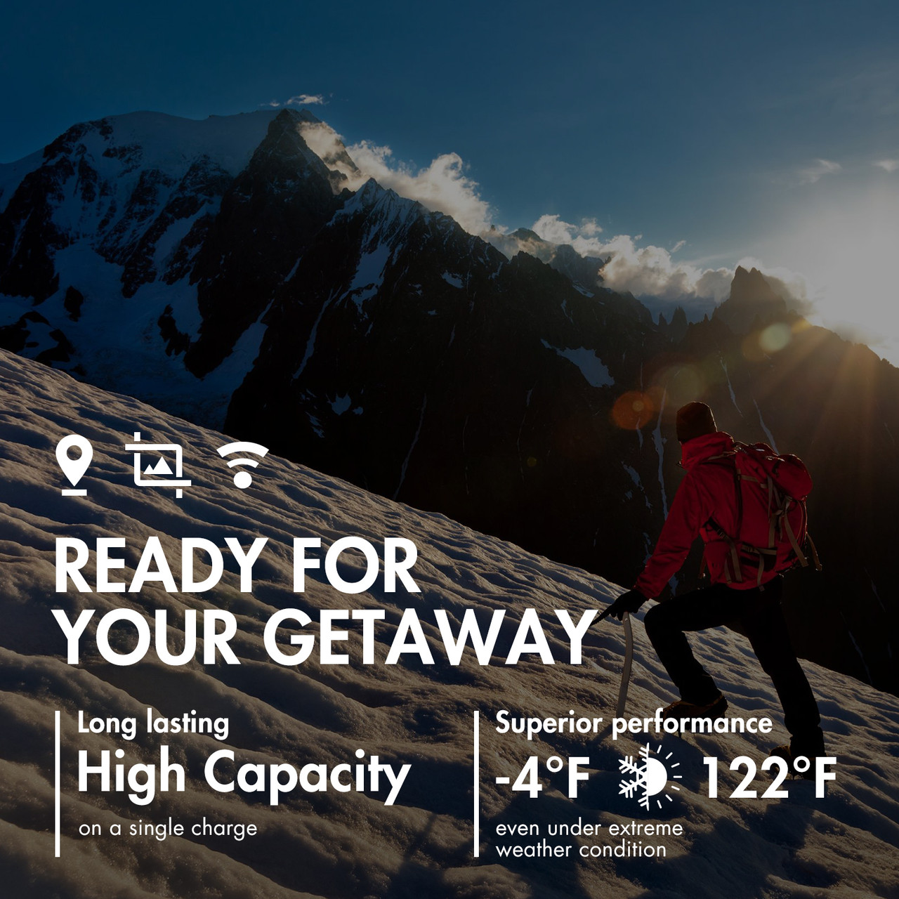 High capacity batteries with wide temperature ranges power gear for hikers facing extreme weather conditions.