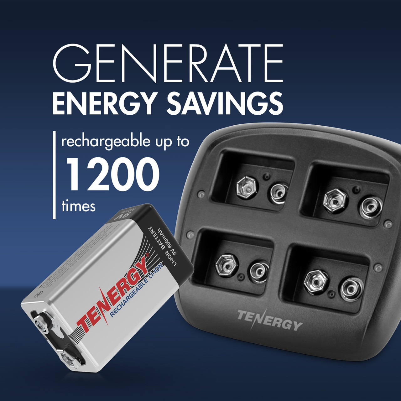 Rechargeable 9V Li-ion battery can be reused 1200 times, providing sustainable energy savings for high-drain devices.