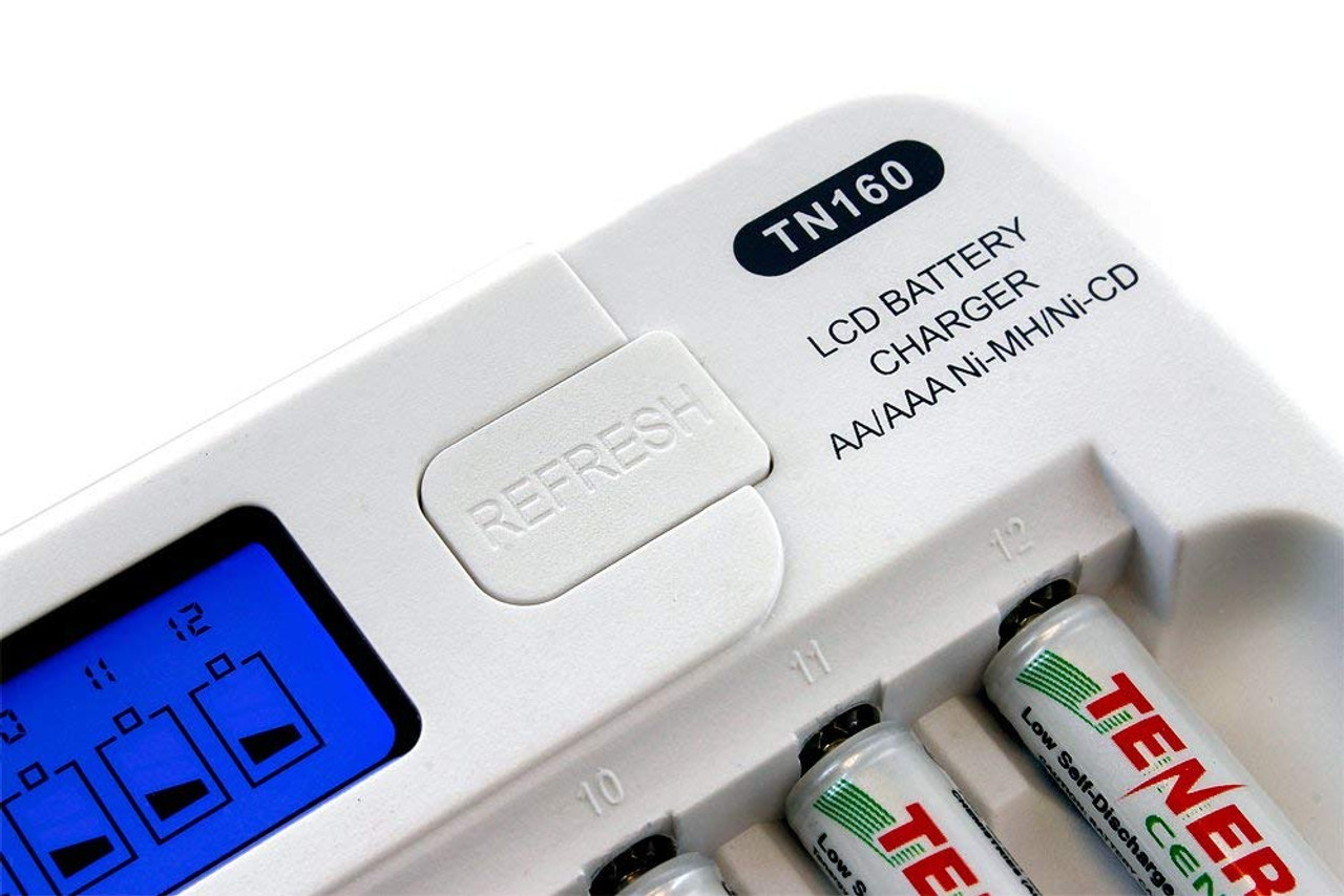 Combo: TN160 12-Bay AA/AAA NiMH/NiCd LCD Charger + 12 AA & 12 AAA Premium NiMH Rechargeable Batteries