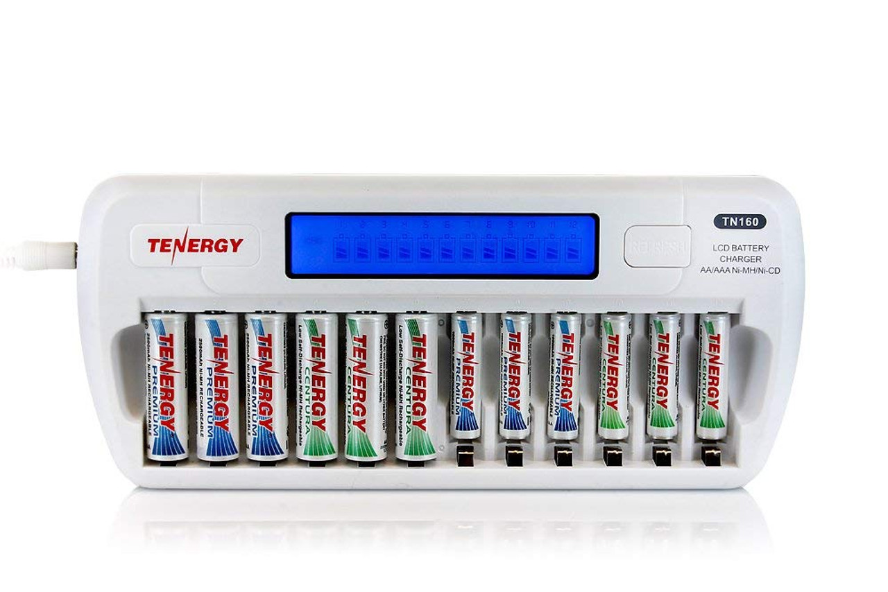 Combo: TN160 12-Bay AA/AAA NiMH/NiCd LCD Charger + 12 AA & 12 AAA Premium NiMH Rechargeable Batteries