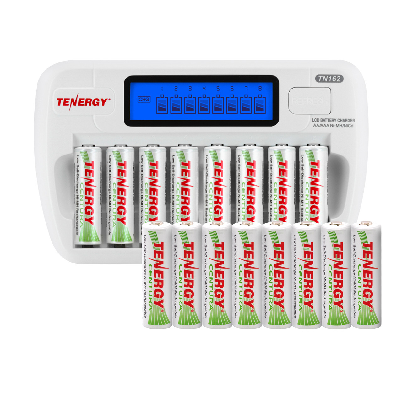 Combo: TN162 8-Bay Smart AA/AAA NiMH/NiCd Charger + 16 Pack Centura AA NiMH Rechargeable Batteries