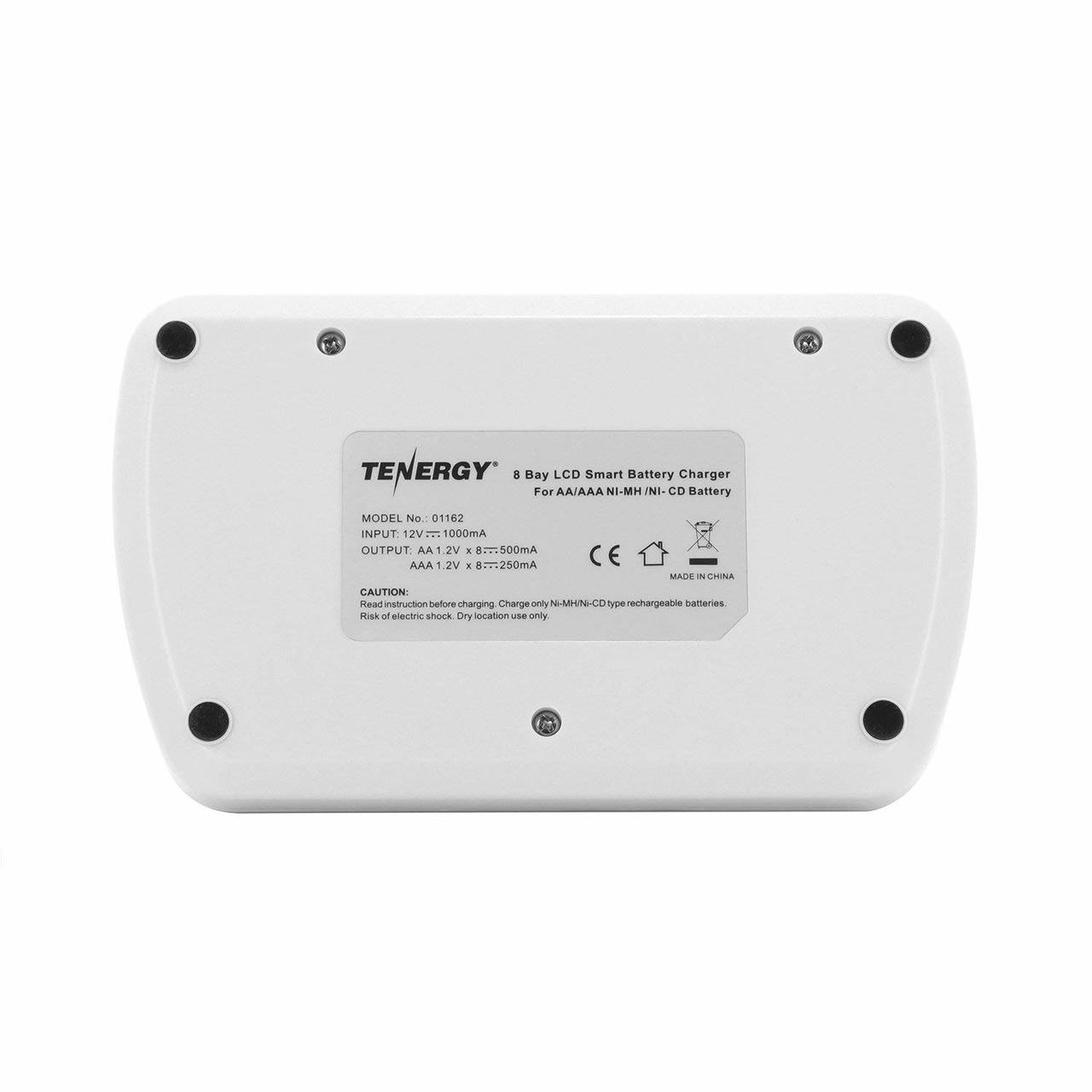 Technical back label of this smart battery charger shows input voltage and output currents for AA or AAA.