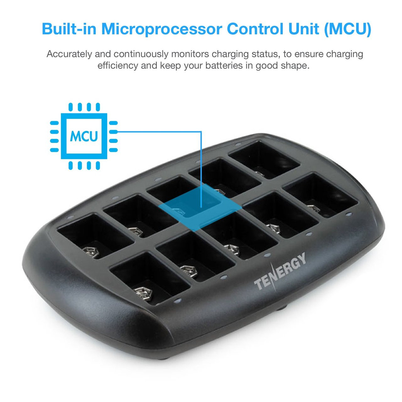Professional battery charger with a built-in Microprocessor Control Unit to monitor charging efficiency.