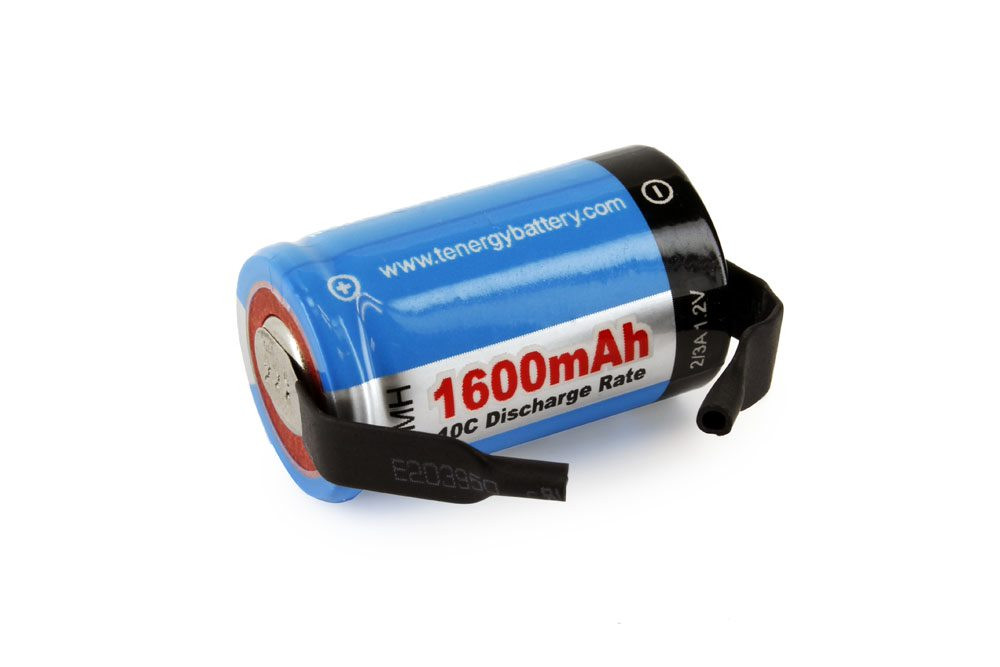 Tenergy 2/3A 1600mAh NiMH Rechargeable Battery With Tabs