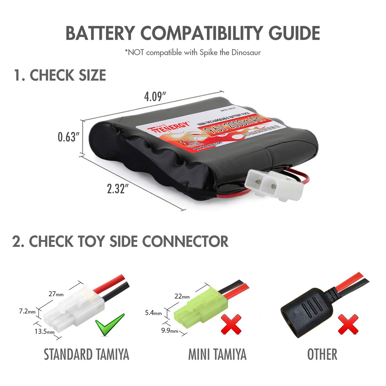 Tenergy NiMH 9.6V 2000mAh  Battery Pack for RC Car, Robots, Security, Airsoft