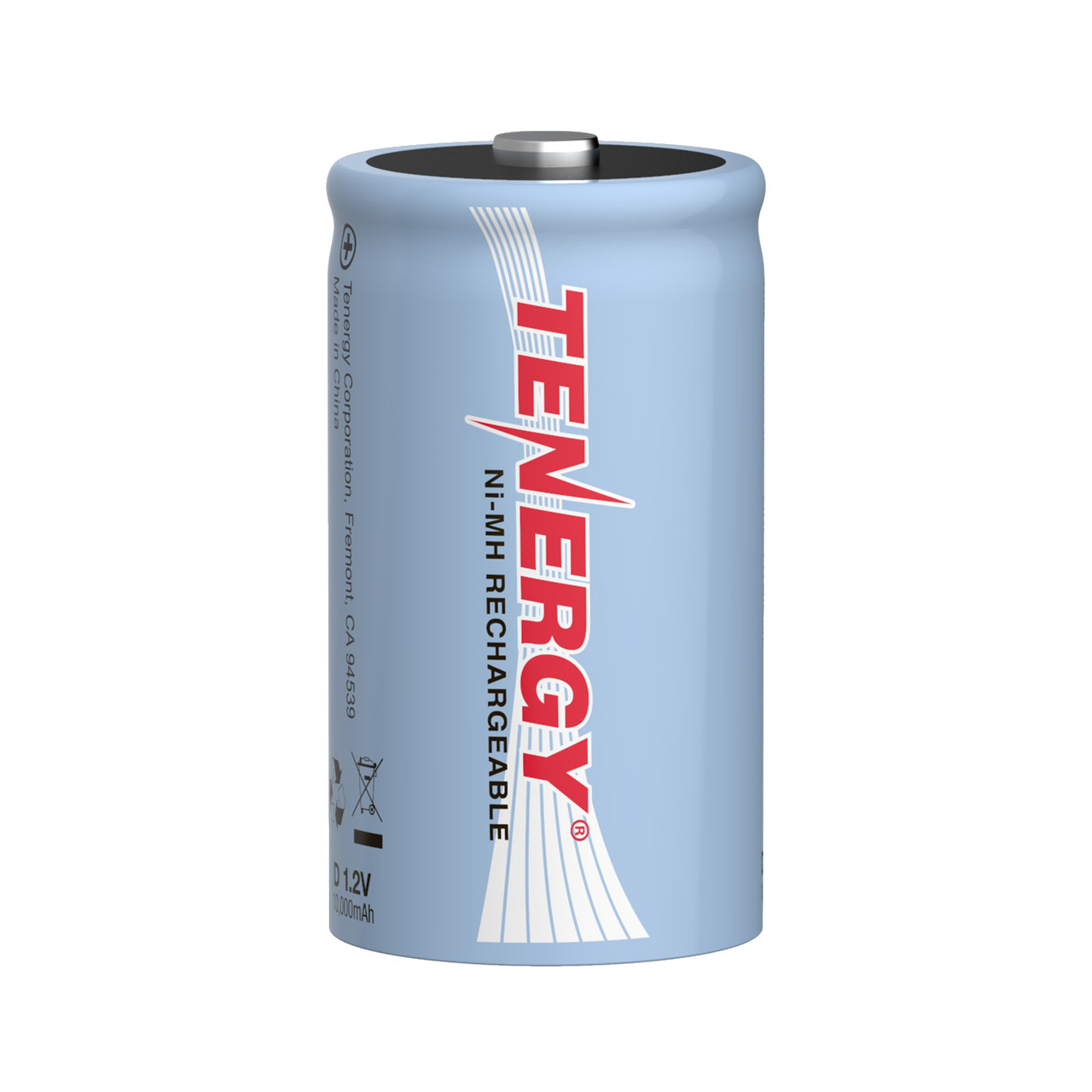 A single Tenergy D battery features a 1.2V NiMH design to power various professional and household electronic devices.