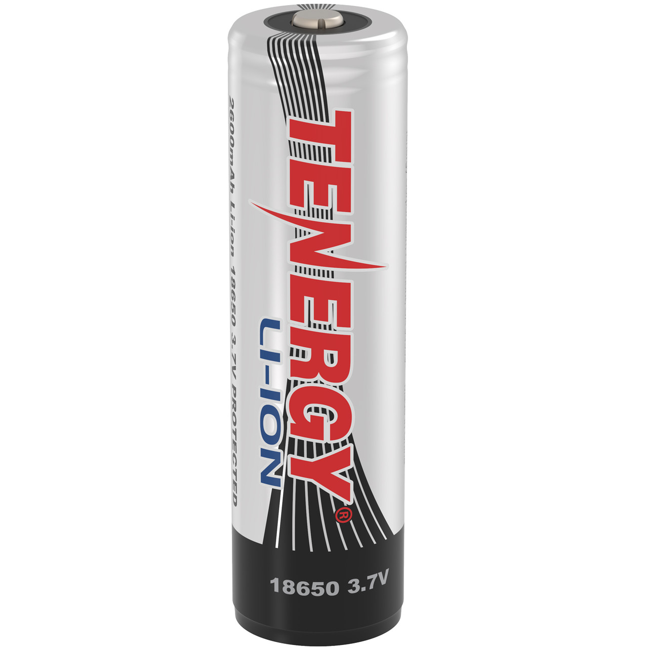 Tenergy 18650 3.7V protected Li-ion battery featuring a button top design for reliable contact in various flashlights.
