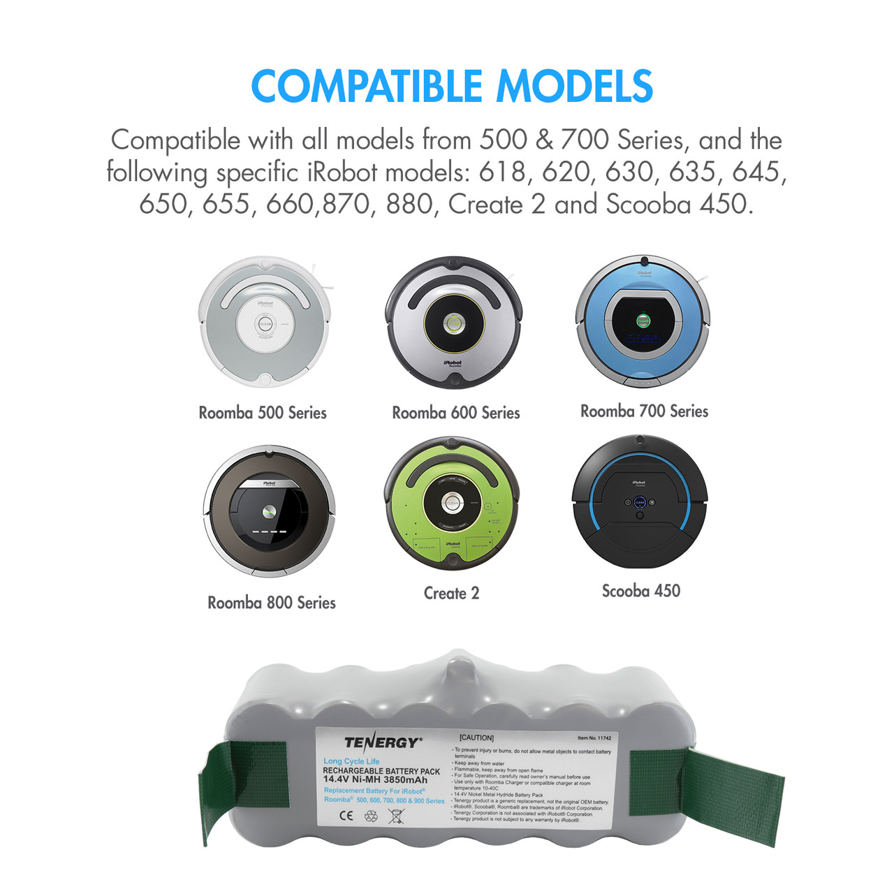 Tenergy NiMH 3850mAh Roomba Replacement Battery - Tenergy