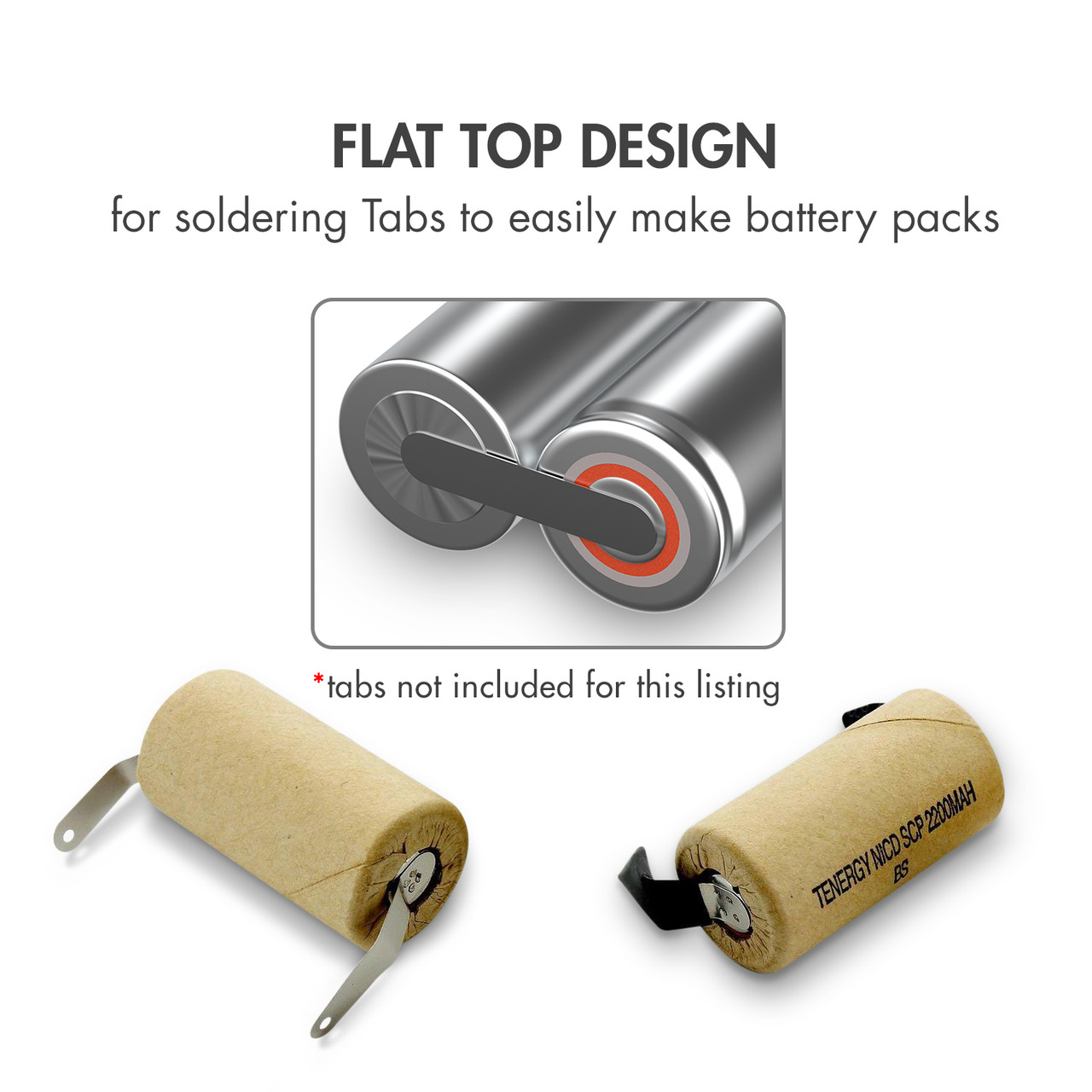 Flat top rechargeable cell featuring a solderable surface for building custom DIY battery packs easily.