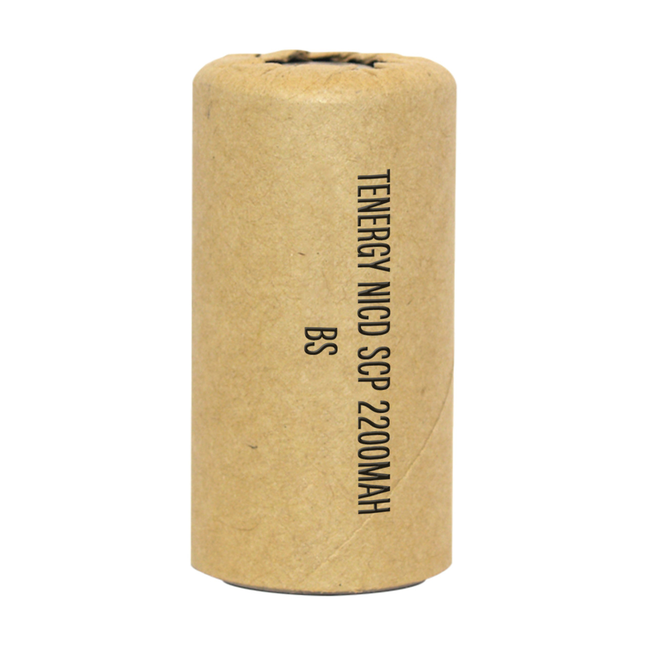 Single Tenergy Sub C 2200mAh NiCd cell with a paper jacket for industrial and hobbyist battery assembly.