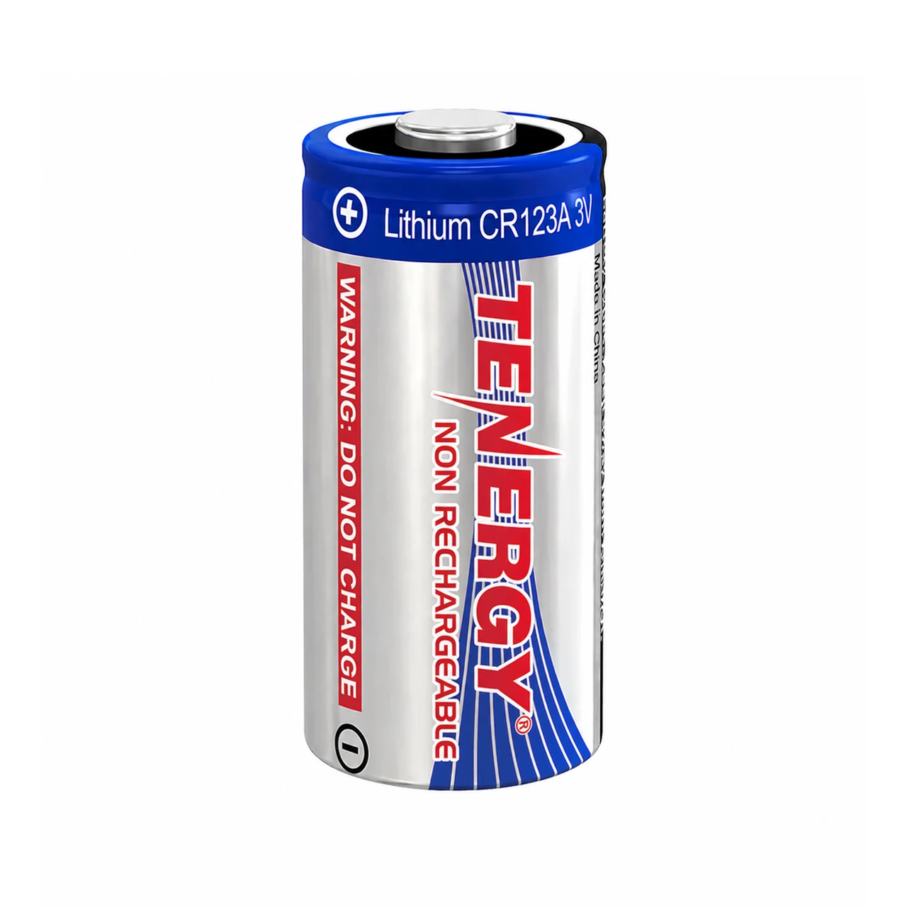Tenergy CR123A lithium battery features a 3V output for high-drain electronics.