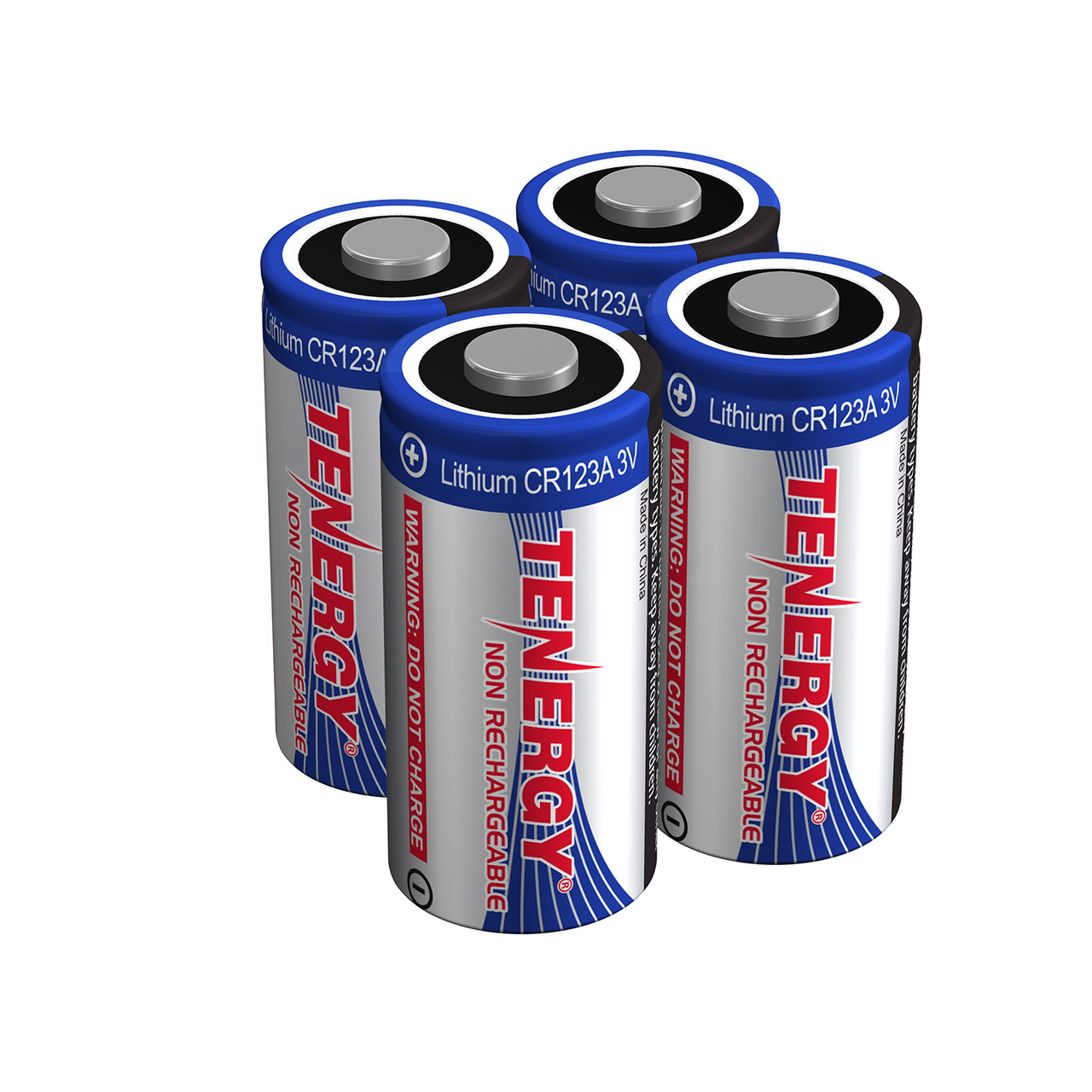 4-pack of Tenergy CR123A 3V lithium batteries delivers long-lasting power for professional security devices.