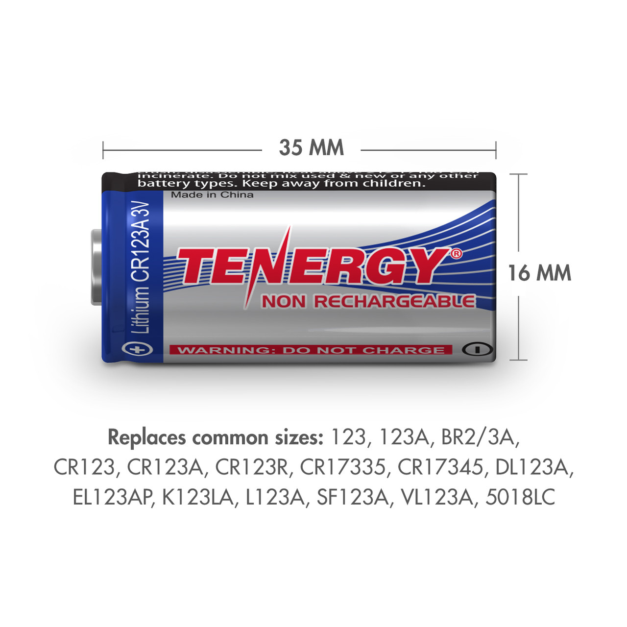 4-pack, Tenergy CR123A Lithium Battery with PTC Protection - [Non-Rechargeable]