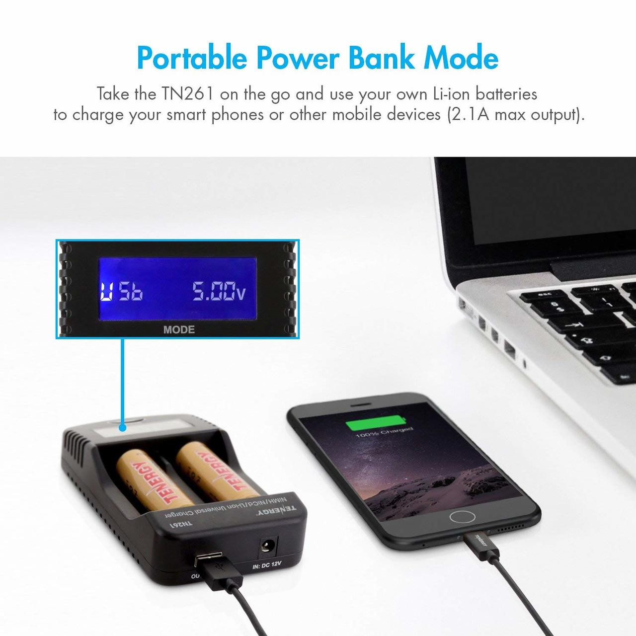 Tenergy TN261 Smart Universal Charger + 2-Pack T35P 3.6V 3500mAh 8A Protected 18650 Li-ion Battery