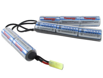 Tenergy 9.6V 5000mAh NiMH Battery Pack, 8S1P, 48.0Wh, 30A Rate. Custom NTC, PTC, connectors, or configs available.