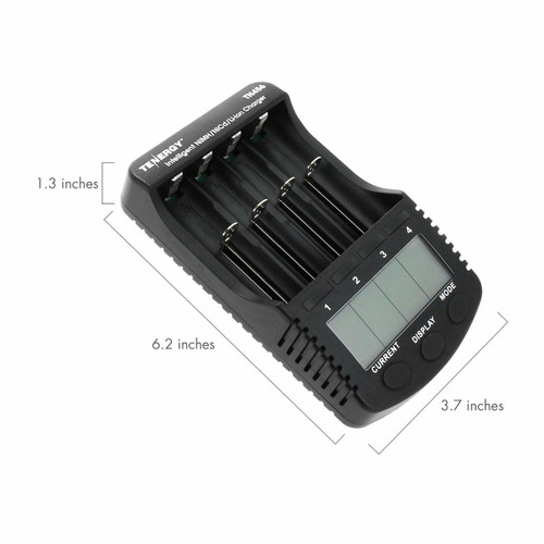 Tenergy TN456 Intelligent Universal Battery Charger with 4 Slots, LCD Display, USB Output, Power Adapter, Rechargeable Battery Charger for Li-ion/NiMH Tenergy TN456 4-Bay Intelligent Battery Charger for Li-ion⁄NiMH