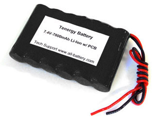 Tenergy Li-ion 18650 7.4V 7800mAh Battery Pack with PCB, 2S3P, 57.72Wh. Custom NTC, PTC, connectors, or configs available.